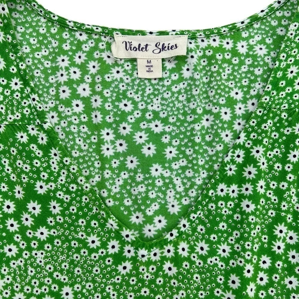 Violet Skies Green Floral Dress Medium